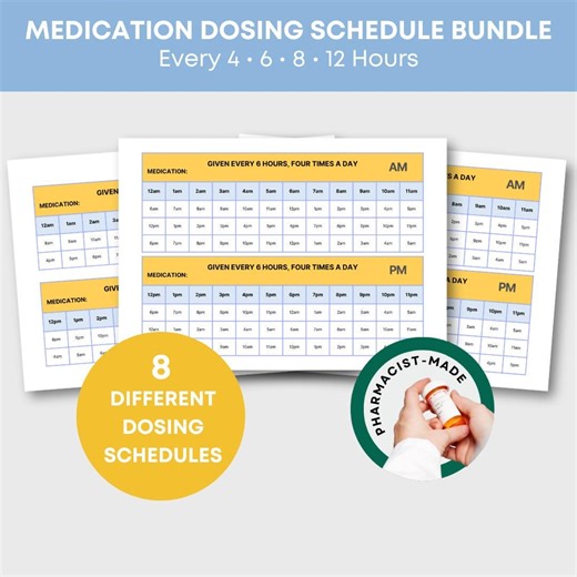 Medication Schedule Template Printable Medicine Timing Chart Medication Planner Daily Medicine Log Every 4 6 8 12 Hour Daily Dose Schedule - Etsy