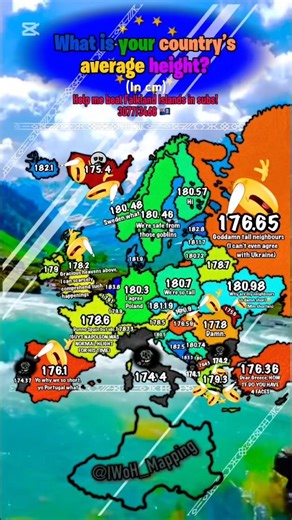 What is your country’s average height? #shorts #europe #geography #map #mapping