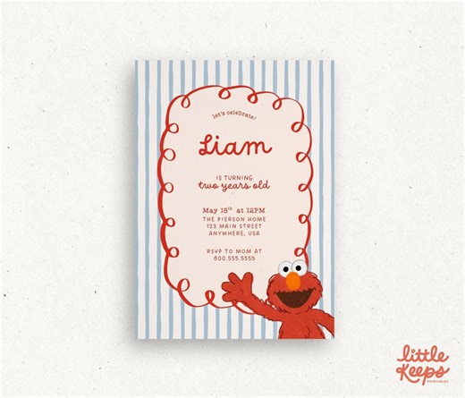 Vintage Blue Elmo Kids Birthday Party Invitation Editable Canva Template Instant Download - Etsy