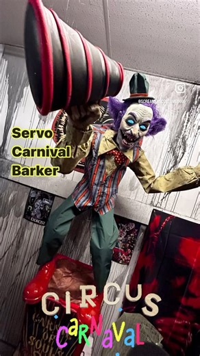 13 reactions | Meet Servo Carnival Barker! -Animated Mouth Movement -Light Up LCD Eyes -Animated Servo Head, Body & Arm Movement -Twisted Carnival Announcements-Motion Sensor Activation - 6ft Tall Come Check Out All The Animatronics On Display At Screamers  | Screamers Costumes | Facebook