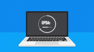 Data update or synchronize with bar process. Update on laptop and smartphone. Motion graphics.