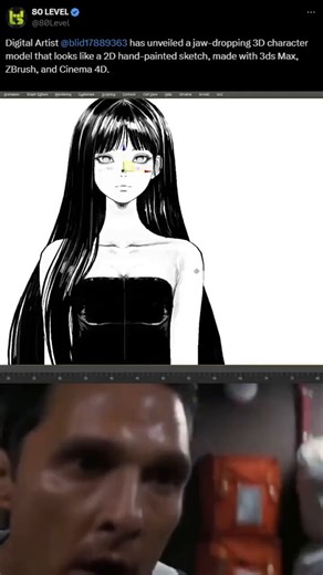 3D character model that looks like a 2D hand-painted sketch