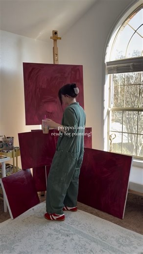 Emma Carr Art on Instagram: "Prep time 🤍 Back in the studio after a little break. This is the very first underpainting layer. New paintings on the way! #artist #interiordesign #hummingbirdart #commissionart #artforinteriors"