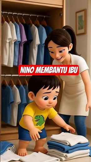 Nino Membantu Ibu Menata Baju #anak #baby #animasulucu #cute #animasilaguanak #cutebaby