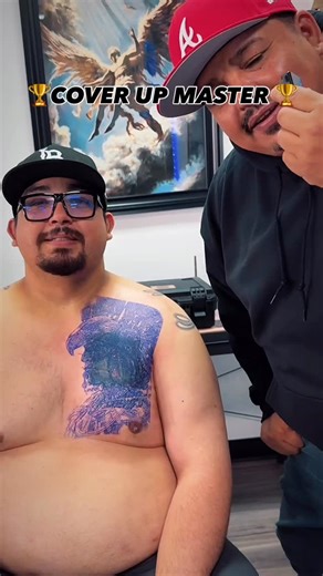 All the way from Wisconsin. My client Johnny saw my work and took a flight to get tatted and visit his family. 2 days of work to cover this chest tattoo. Need a tattoo? Dm me #fyp #fontana #tattooartists #rickytatt | Ricardo Gonzalez