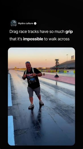 Drag race tracks have so much grip that it's impossible to walk across 😲😲 #carguy #carmemes