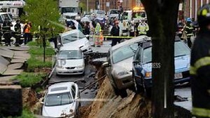 Video shows street collapsing in Baltimore