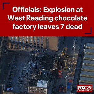 EXPLOSION AFTERMATH: SKYFOX flew over what's left of the R.M. Palmer Company in West Reading after an explosion rocked the building Friday afternoon and left 7 people dead. DETAILS: http://bit.ly/3JG64te | FOX 29