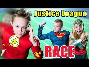Justice League SuperHero Race! The Flash, Superman and Wonder Woman Race! - Videos For Kids
