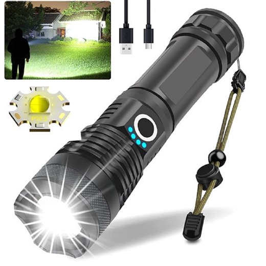 Maxmix Rechargeable LED Flashlight, 90000 High Lumens Powerful Super Bright Tactical Flashlight with Battery Zoomable Torch for Home, Camping, Emergencies - Walmart.ca