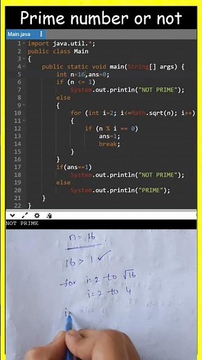 Checking Prime number in java in telugu | Optimized code best complexity | #dsa #shorts interview