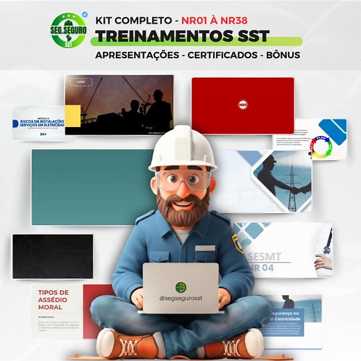 Quer se destacar como profissional de SST e aplicar treinamentos que realmente engajam? Com o Kit Treinamentos SST, você vai transmitir autoridade, eficiência e profissionalismo com conteúdo atualizado e visual moderno. 💡 Apresentações dinâmicas 🎯 Treinamentos com avaliação certificados 📹 1300 vídeos, DDS e checklists inclusos 💼 Comece a usar hoje e eleve o nível da sua atuação! | Seg.Seguro SST