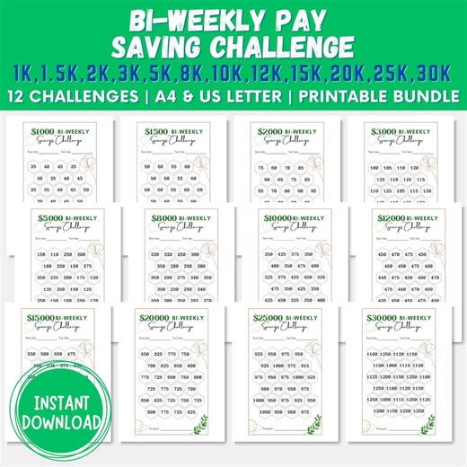 Boho Savings Challenge Printable Bundle: Bi-weekly Pay, 1K 1.5K 2K 3K 5K (digital Download) - Etsy