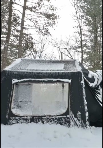 Cozy Snow Camping in a Mountain Air Tent