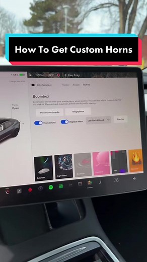 Adding custom horns to your Tesla is so easy! More instructions in caption! #tesla #model3 #teslatok #teslahorn #customhorn #tutorial #howto #teslatutorial #topher #tophertok How to add custom horns to your Tesla: Boombox is only available on Model 3 built after September 2019 and Model Y, S, & X built after September 2020. You can pay tesla for a retrofit (3/Y only) and they also add the software to use boombox. Tesla removed the data module in the center console in late 2021, so most 2022 Mode