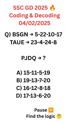 #SSCGD2025#CodingDecoding#ReasoningQuestions#SSCGD#ExamQuestions#YouTubeShorts#StudyShorts