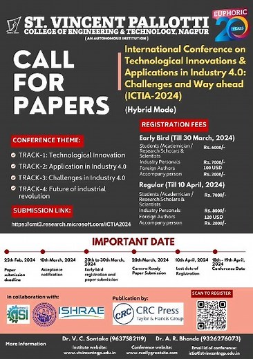 Upcoming Conference organized by Department of Mechanical Engineering, St. Vincent Pallotti College of Engineering & Technology, Nagpur. #Pallotti #ministryofeducation #Conference #mechanical #industry4_0 #IndustryCollaboration #Technology #innovation | St. Vincent Pallotti College of Engineering & Technology