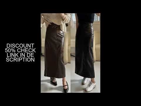 Ankle Length Leather Long Skirt for Women 100% Leather Straight Skirts 85 cm Femme Casual Back Split