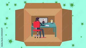 Female student animation using a computer while studying in the online class and sitting inside the cardboard. Shot in 4k resolution