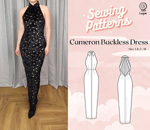 High Neck Collar Backless Dress (wedding/party/special Event Dress) Digital PDF Sewing Pattern >> Cameron Backless Dress >> Size UK 2-18 - Etsy