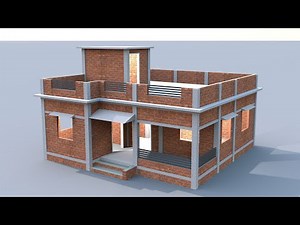 single story village home plan with 3 bedroom, village house design with full details in 3d