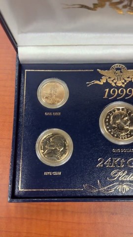 1999 24kt Gold Plated US Mint Proof 5 Coin Set Uncirculated in Display Box