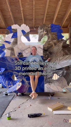Finfolk Productions on Instagram: "An entirely 3D printed mermaid throne! This was one of our biggest projects to date, consisting of: 👉🏻3000 plastic welds 👉🏻1000 hours start to finish 👉🏻500 3D printed pieces 👉🏻250 spools of PETG 👉🏻6 months of labor 👉🏻4 weeks of sanding seam lines And we would do it all again after seeing how much love it got during our 2025 Carolina Renaissance festival season! We printed over 500 pieces across 4 different print beds day and night for many months. I