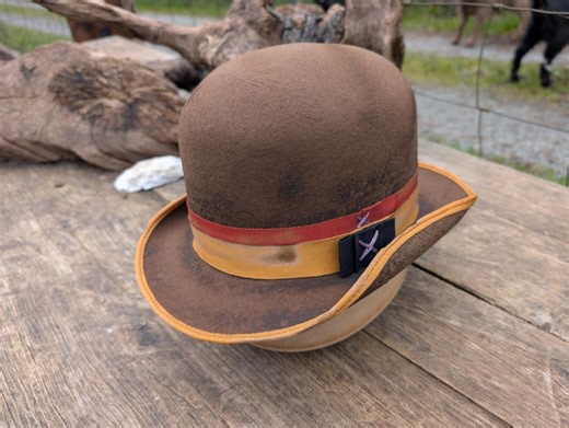 Aged Brown Bowler Hat. Hand Crafted Distressed Wool Felt Hat - Etsy