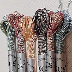 KCS 6 skeins 6-Strand Cross Stitch Metallic Variegated Pearl Shiny Embroidery Floss (Multicolored 1)