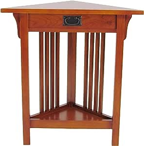 Benjara Mission Style Wooden Corner Table with 1 Drawer and Bottom Shelf, Brown