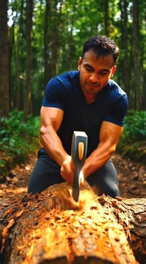 Building Wooden Log Cabin in Forest 🌲🤯 | survival house step by step "1 #shorts