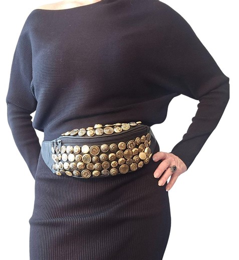 80s Fanny Pack, Black Leather Fanny Bag Covered in Gold Tone Metal Buttons, Adjustable Fanny Sack, 80s Glam Bling Look at Me Fanny Pack. - Etsy