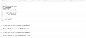 2) The following pseudocode is executed using the "Words" datas... | Filo