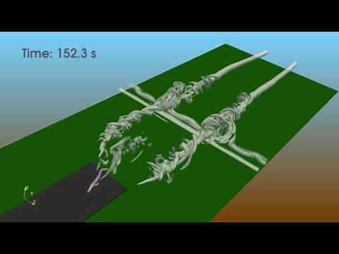horseshoe vortex of landing aircraft with obstacle