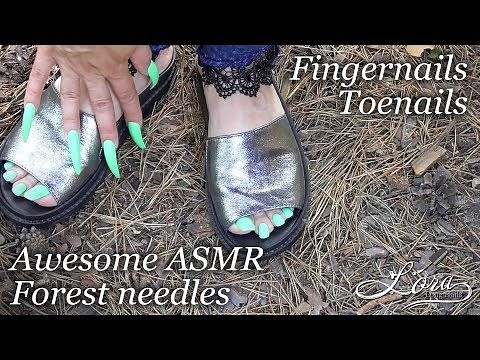 Awesome ASMR Forest needles (long toenails, long nails)