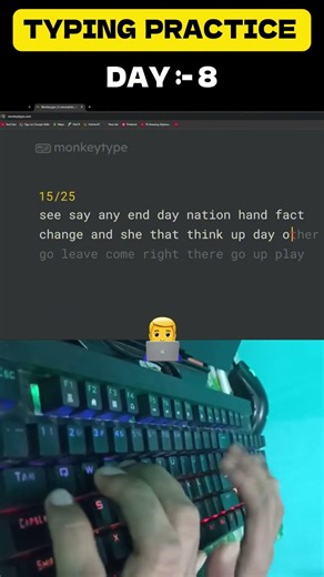 Day 8 of 90 WPM Challenge 🔥 Progress is Real! #typing #shorts