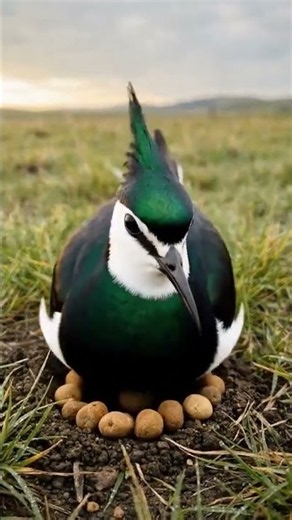Northern Lapwing Building a Ground Nest in Open Grassland😯 #birds #viral #nestbuilding