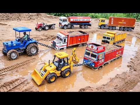 Tractor & JCB Rescue Stuck Trucks in Deep Mud | Toy Construction | JCB ki Khudai | cartoon