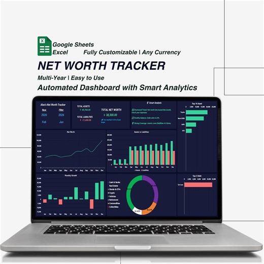 Net Worth Tracker Excel & Google Sheets | Investment Savings Debt Payoff Tracker | Personal Finance Dashboard - Etsy