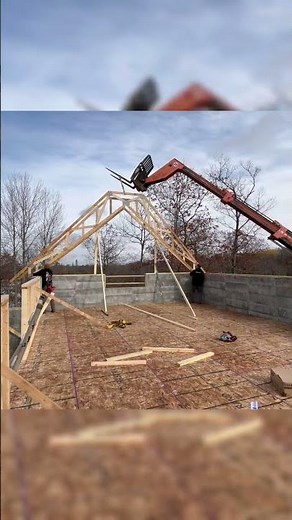 Setting 24 trusses! #construction #cabinbuild #houseconstruction #house #trusses #diy