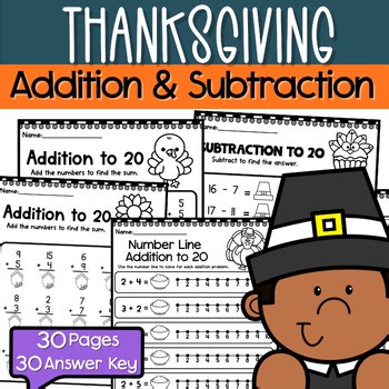 Thanksgiving Addition and Subtraction Within 20 Worksheets
