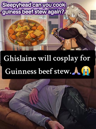 Cook guinness beef stew for Ghislaine Dedoldia maid cosplay? No househusband would refuse.👨🏼‍🍳🍲🥹 #ghislaineshousehusband #ghislainededoldia #animecouple #guinnessbeefstew #animetok Ingredients • 1½lb of beef (choose what you want here whether that be top sirloin, chopped up chuck steak, etc.. The more tender the better though) • Three medium sized potatoes (about 4 cups chopped up if you want to use golden or red potatoes) • 3 cups of roughly diced carrots • 1 large white onions (roughly di