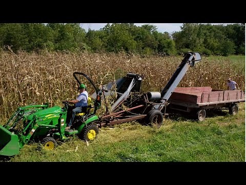 2 Row New Idea Corn Picker, John Deere 1025R. Hobby Farmer's First Crop