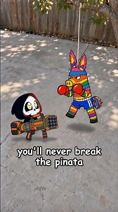 Grim tries to break a living piñata (wants the candy BAD)