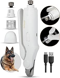 Dog Nail Grinder – with Quite Low Noise for Large Medium Small Dogs and Cats – Highly Speeds Rechargeable Pet Claw Trimmer with Clipper 2 in 1