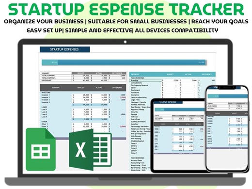 Startup Expense Tracker Excel Google Sheets Business Budget Template Small Business Accounting Financial Planning Startup Costs Spreadsheet - Etsy