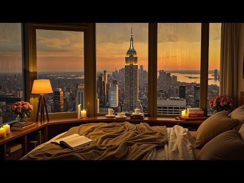 4K Sunset View from High-Rise Apartment 🌇 Relaxing Jazz Music for Study, Work & Unwind