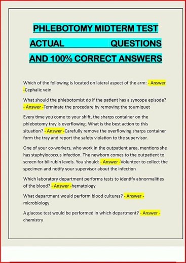 Phlebotomy Midterm Test Actual Questions And 100 Correct Ans video