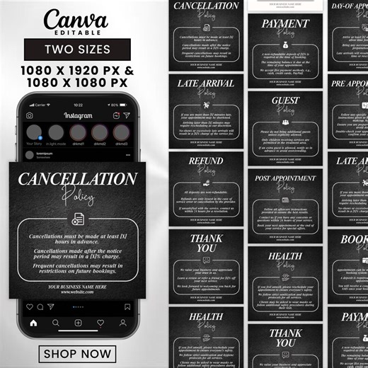 10  Booking Policy Templates, Editable Instagram Story Booking Policies, Canva Policies Templates for Lash, Nail, Hair, Cancellation Policy - Etsy