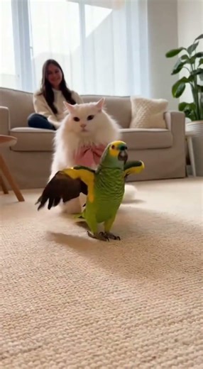 Will You Marry Me Princess? Parrot Gets Rejected by Cat 😂 #shorts #funnyanimals #viral #parrot #cat